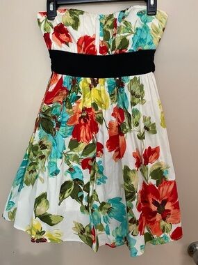 Strapless Floral Party Dress - White Multi